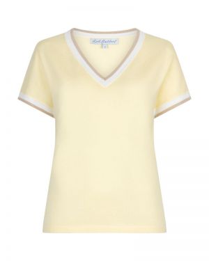Jerry V-neck striped rib butter yellow
